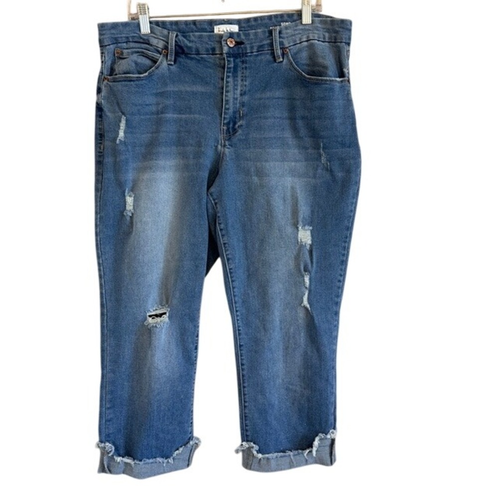Nicole Miller New York Women's Distressed Slim Straight Rolled Hem Crop Jeans 16